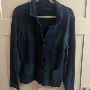 Tahari Navy and Green Plaid Blazer